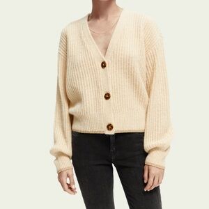 Scotch & Soda Fuzzy Cardigan w/Voluminous Sleeves in Cream Moon